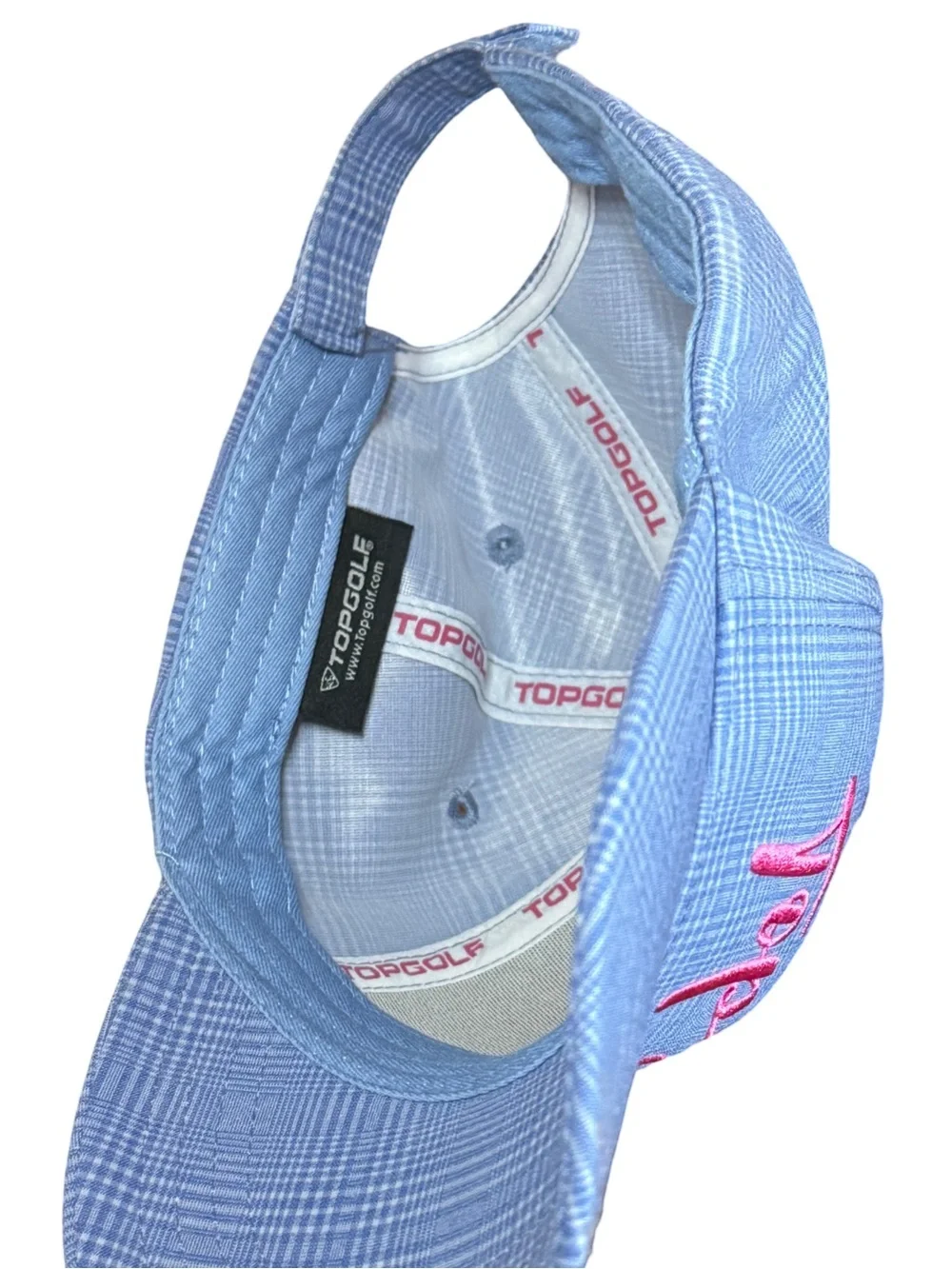 Topgolf Blue Plaid Cap with Pink Script Logo